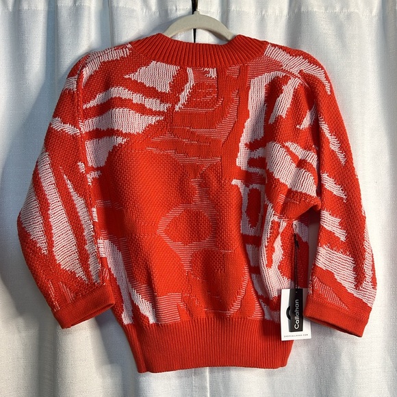 Callahan Knitwear x Anthropologie Jacquard Knit V-Neck Sweater Tangerine NWT - Picture 6 of 9